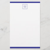 Eenvoudig marineblauw en wit monogram briefpapier (Voorkant)