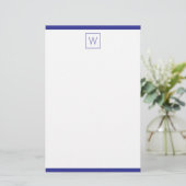 Eenvoudig marineblauw en wit monogram briefpapier (Staand voorkant)