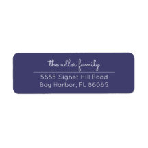 Eenvoudig marineblauw en wit retouradreslabel