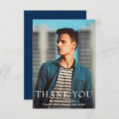 Eenvoudig marineblauw foto modern Afstuderen Bedankkaart (Voorkant / Achterkant)