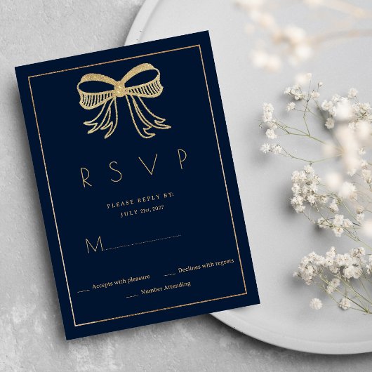 Eenvoudig marineblauw gouden glitterslint RSVP Kaart
