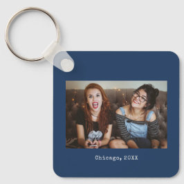 Eenvoudig marineblauw minimalistisch fotoaandenken sleutelhanger