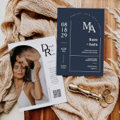 Eenvoudig marineblauw Modern Minimal Arch Foto QR  Kaart