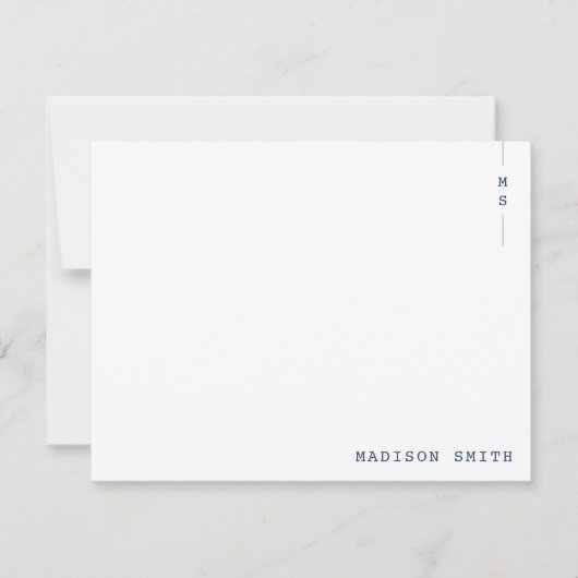 Eenvoudig marineblauw monogram op maat notitiekaartje (Voorkant)