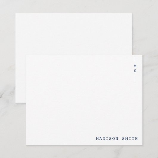 Eenvoudig marineblauw monogram op maat notitiekaartje (Voorkant / Achterkant)