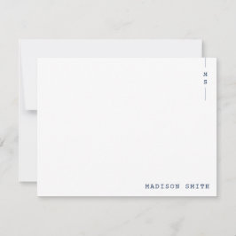 Eenvoudig marineblauw monogram op maat notitiekaartje