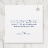 Eenvoudig marineblauw mortierbord Modern Afstudere Bedankjes Labels (Achterkant)