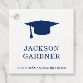 Eenvoudig marineblauw mortierbord Modern Afstudere Bedankjes Labels (Voorkant)