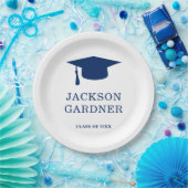 Eenvoudig marineblauw mortierbord Modern Afstudere Papieren Bordje (Feest)