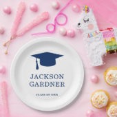 Eenvoudig marineblauw mortierbord Modern Afstudere Papieren Bordje (Feest)