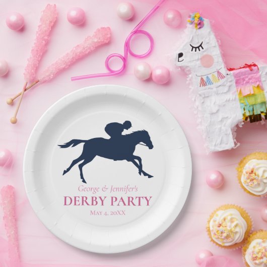 Eenvoudig marineblauw racepaard silhouet personali papieren bordje (Feest)