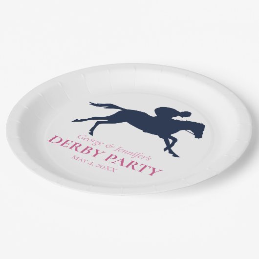 Eenvoudig marineblauw racepaard silhouet personali papieren bordje (Gekanteld)