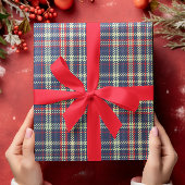 Eenvoudig marineblauw rood rustiek geruite patroon cadeaupapier