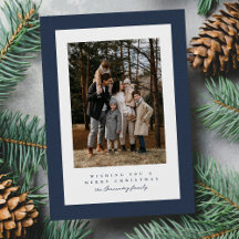 Eenvoudig marineblauw tweed kader kerstfoto