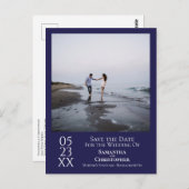 Eenvoudig marinesultaat Blue Wedding Save the Date Briefkaart (Voorkant / Achterkant)