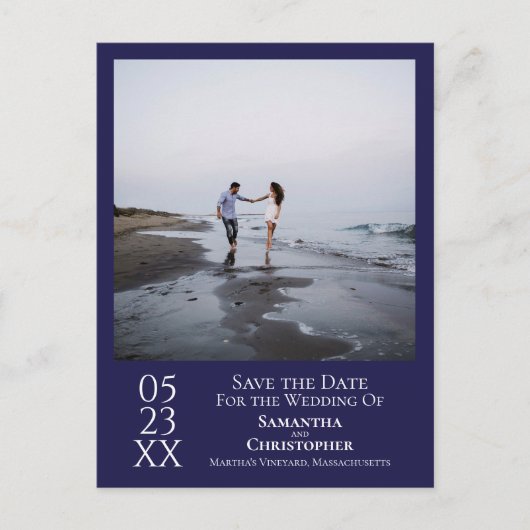 Eenvoudig marinesultaat Blue Wedding Save the Date Briefkaart (Voorkant)