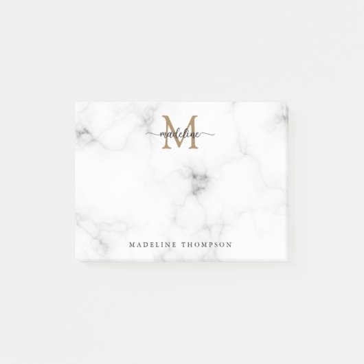 Eenvoudig Marmer Goud Meisjesachtig Script Monogra Post-it® Notes (Voorkant)