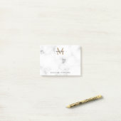 Eenvoudig Marmer Goud Meisjesachtig Script Monogra Post-it® Notes (Op bureau)