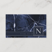 Eenvoudig marmer Monogarm Blue en White Std ID672 Visitekaartje (Voorkant)