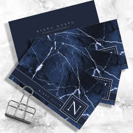 Eenvoudig marmer Monogarm Blue en White Std ID672 Visitekaartje