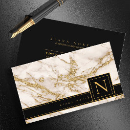 Eenvoudig marmer Monogram Black/Gold Std ID672 Visitekaartje
