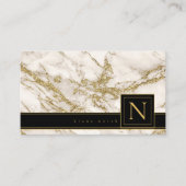 Eenvoudig marmer Monogram Black/Gold Std ID672 Visitekaartje (Voorkant)