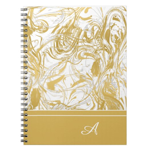 Eenvoudig marmer monogram goud wit marmer notitieboek (Voorkant)
