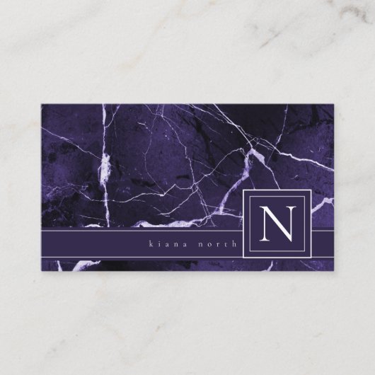 Eenvoudig marmer Monogram Violet en White Std ID67 Visitekaartje (Voorkant)