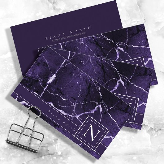 Eenvoudig marmer Monogram Violet en White Std ID67 Visitekaartje