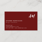 Eenvoudig Maroon Rood Twee Monogram Casual Script Visitekaartje (Achterkant)