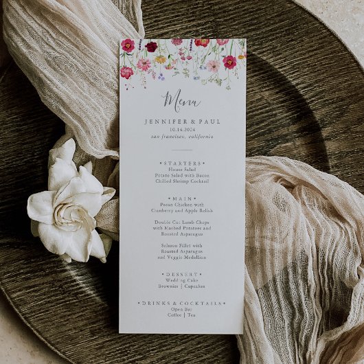 Eenvoudig meerkleurig wildflower diner menu