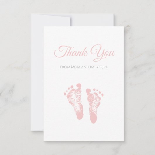 Eenvoudig meisje Baby shower Dank u roze voetafdru Bedankkaart (Voorkant)