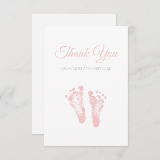 Eenvoudig meisje Baby shower Dank u roze voetafdru Bedankkaart (Voorkant / Achterkant)