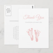 Eenvoudig meisje Baby shower dank u roze voetafdru Briefkaart (Voorkant / Achterkant)