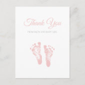 Eenvoudig meisje Baby shower dank u roze voetafdru Briefkaart (Voorkant)