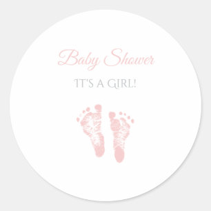 Eenvoudig meisje Baby shower kostbare roze voetafd Ronde Sticker