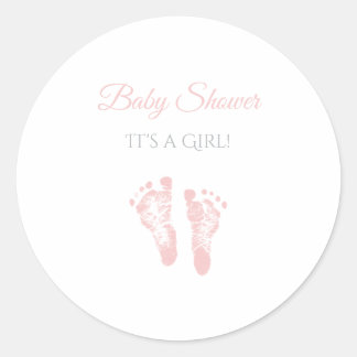Eenvoudig meisje Baby shower kostbare roze voetafd Ronde Sticker