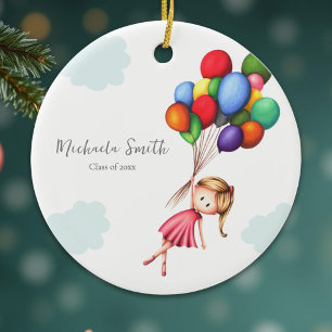Eenvoudig Meisje met Ballonnen Klasse van Afstuder Keramisch Ornament