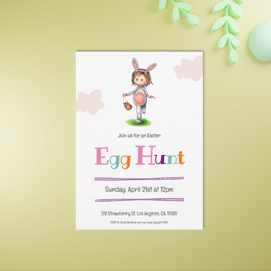Eenvoudig meisje met Bunny Costume Easter Hunt Inv Kaart