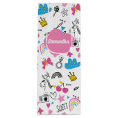 Eenvoudig meisje voornaam kleurig vaderdagspatroon wijn cadeautas (Voorkant)