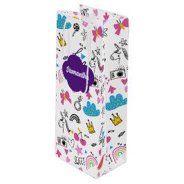 Eenvoudig meisje voornaam kleurig vaderdagspatroon wijn cadeautas