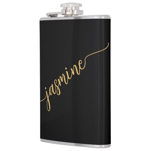 Eenvoudig meisjesachtig zwart en goud monogram naa heupfles (Links)