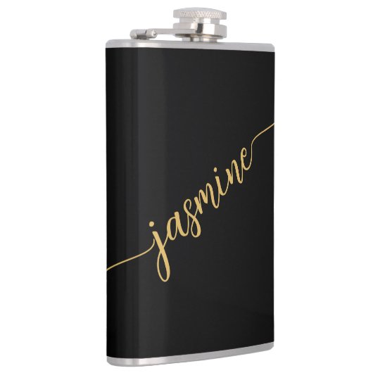 Eenvoudig meisjesachtig zwart en goud monogram naa heupfles (Rechts)