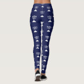 Eenvoudig Menorah Patroon Chanoeka Marine Blauw Leggings (Achterkant)