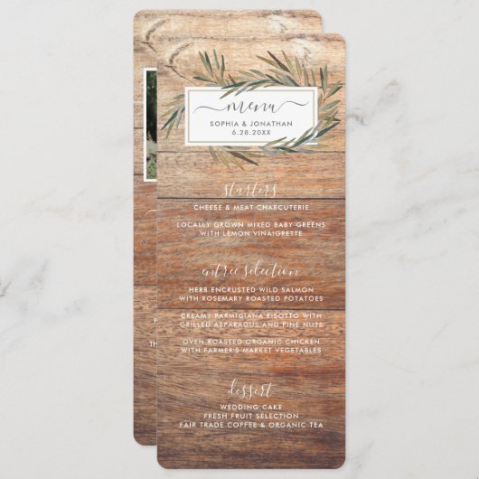 Eenvoudig menu Bindhout botanische kruidenbruiloft (Voorkant / Achterkant)