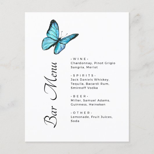 Eenvoudig menu Blauwe vlinderbloemigen voor de bru (Voorkant)