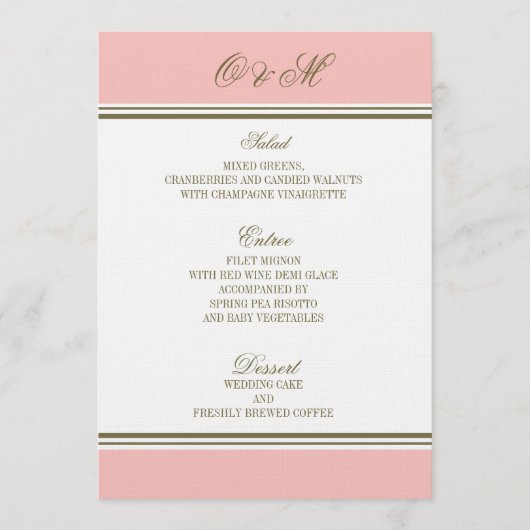 Eenvoudig menu Blush Pink Weddenschap in stripe (Voorkant)