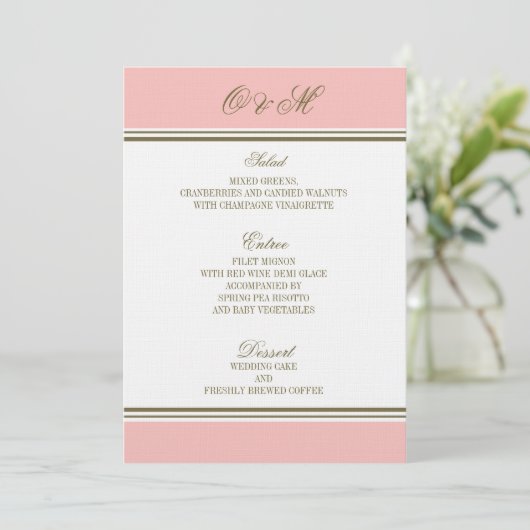 Eenvoudig menu Blush Pink Weddenschap in stripe (Staand voorkant)
