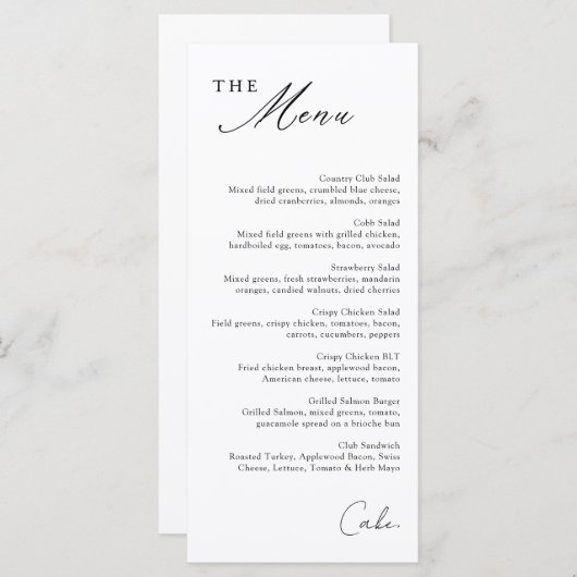 Eenvoudig menu Calligrafie (Voorkant / Achterkant)