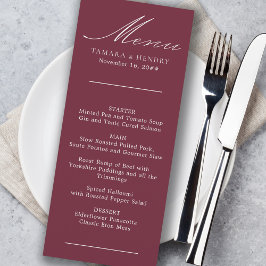Eenvoudig menu Calligrafie Burgundy Wedding